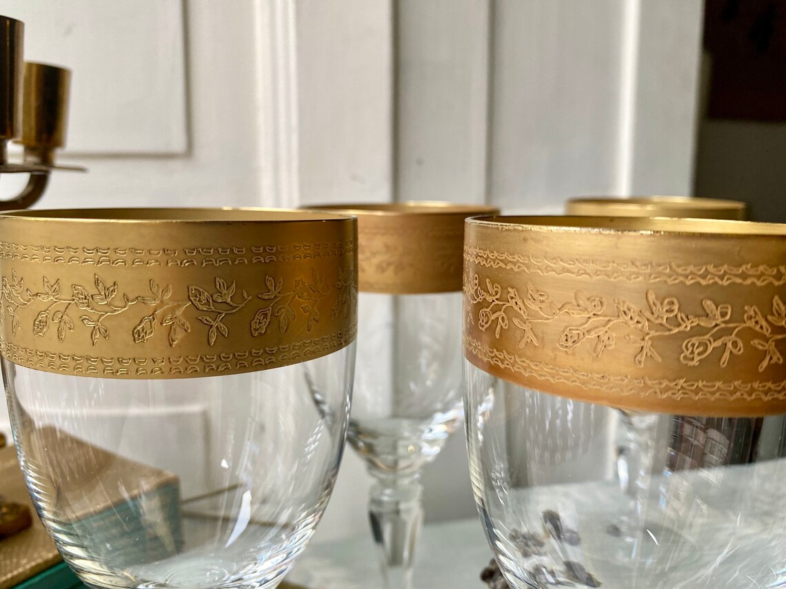 Antique Murano Wine Glasses With Gold Rim and Etched Floral Etsy