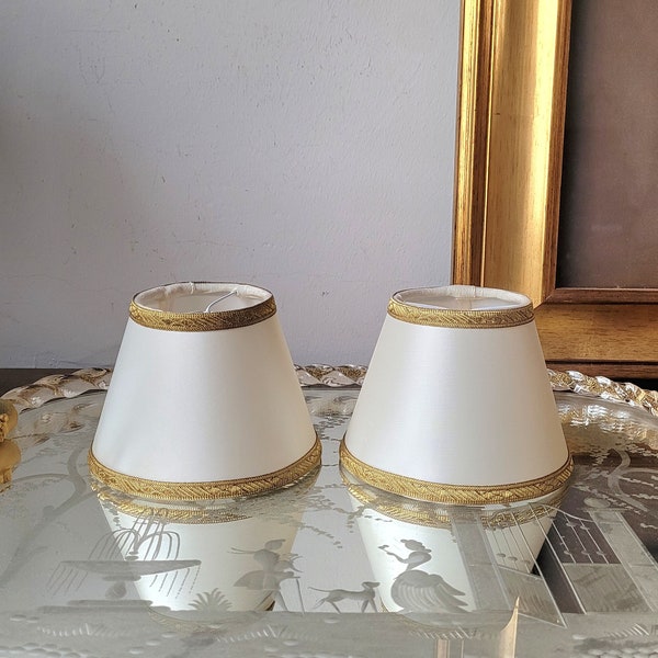 Antique pair of Clip Lampshade Wall sconce Clip on Shield Mini Lampshade  Light shade Lampshade Yellow Silk