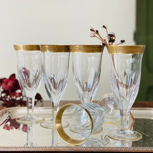 Vintage Crystal Champagne Glasses  Champagne Flutes With Gold Rim Tulip Shape Glasses Antique Glasses Wedding Glasses
