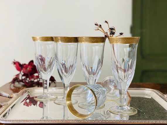 Vintage Crystal Champagne Glasses Champagne Flutes With Gold Rim Tulip Shape Glasses Antique Glasses Wedding Glasses Etsy Ireland