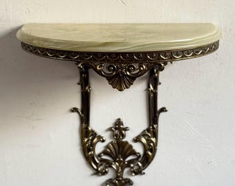 Antique Console Marble and Brass Console Table Half Moon Cream Marble Top and Brass Base Onyx Table Bedside Table Pair Night Tables