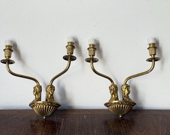 Antikes Paar 2 Lichter Goldener Messing Wandleuchte Vergoldete Bronze Barocco Stil Wandleuchte 2 Kerzen Bronze Wandleuchte Antike Italienische Wandleuchten