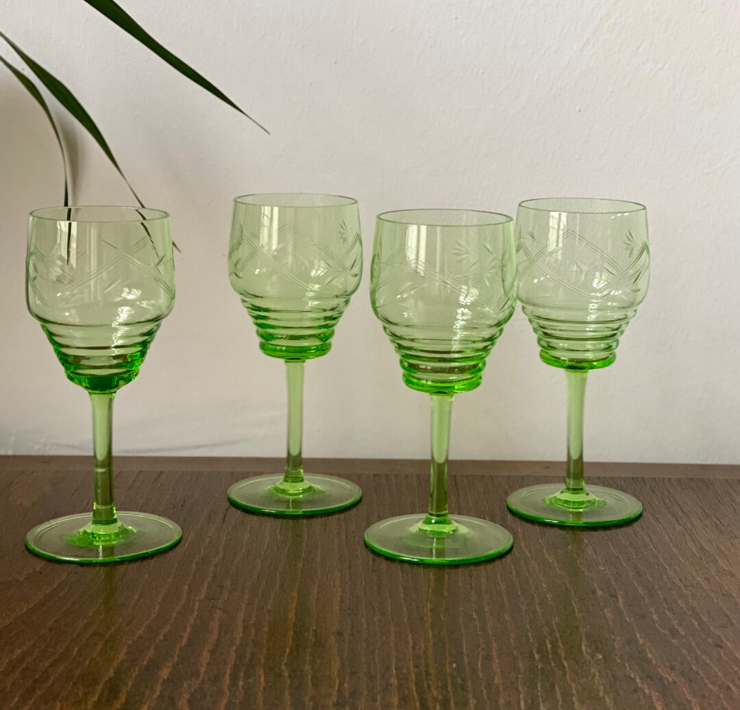 Vintage Murano Wine Glasses Green Water Glasses Colored Green Cocktail Glasses Hand Blown