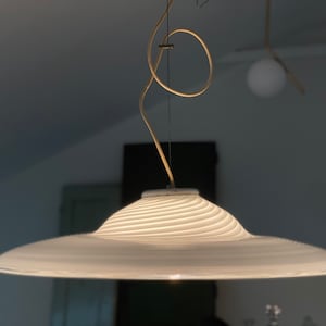 Murano White Swirling Glass Pendant Lamp XL Murano Glass Ceiling Lamp Swirl Murano Hat Lamp Murano White Pendant Light