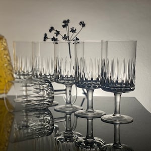 Vintage Set of Six Heavy Cut Crystal Wine Glasses, Crystal Wine