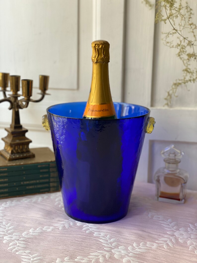 Vintage Blue Murano Glass Champagne Bucket Wine Cooler Colored Etsy