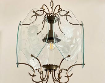 Lustre Antique en Tole, Italie, Plafonnier en Fer Forgé Lustre Antique avec Fleurs Lustre Florentin Antique Lampe d'Entrée