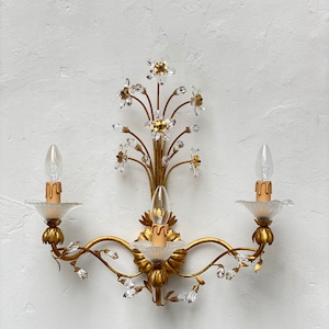 Antique Italian Gold Tole Sconce Wrought Iron Gilded Wall Sconce Hollywood Regency Gilt Metal Wall Sconce Romantic Wall Light Banci Light
