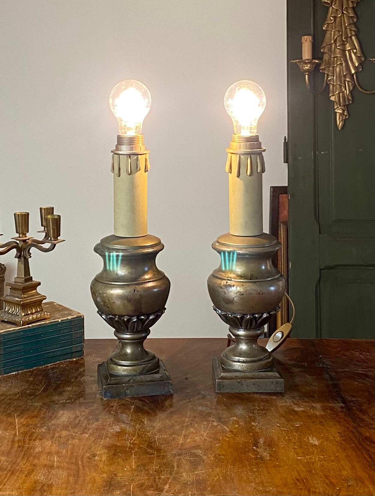 Antique Bronze Bedside Lamp Pair Old Table Lamp Large Pair - Etsy