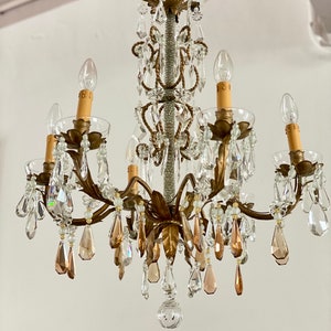 Large Antique Italian Tole Chandelier Gilded Ceiling Light Antique Chandelier with Crystal Drops Florentine Chandelier Crystal Chandelier