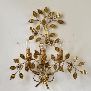 Antique Italian Tole Gilded Wall Sconce Hollywood Regency Gilt Metal Wall Sconce Florentine Sconce
