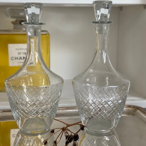 Antiguo par whisky decantador eje y globo decantador corte cristal whisky decantador antiguo italiano decantador coñac decantador