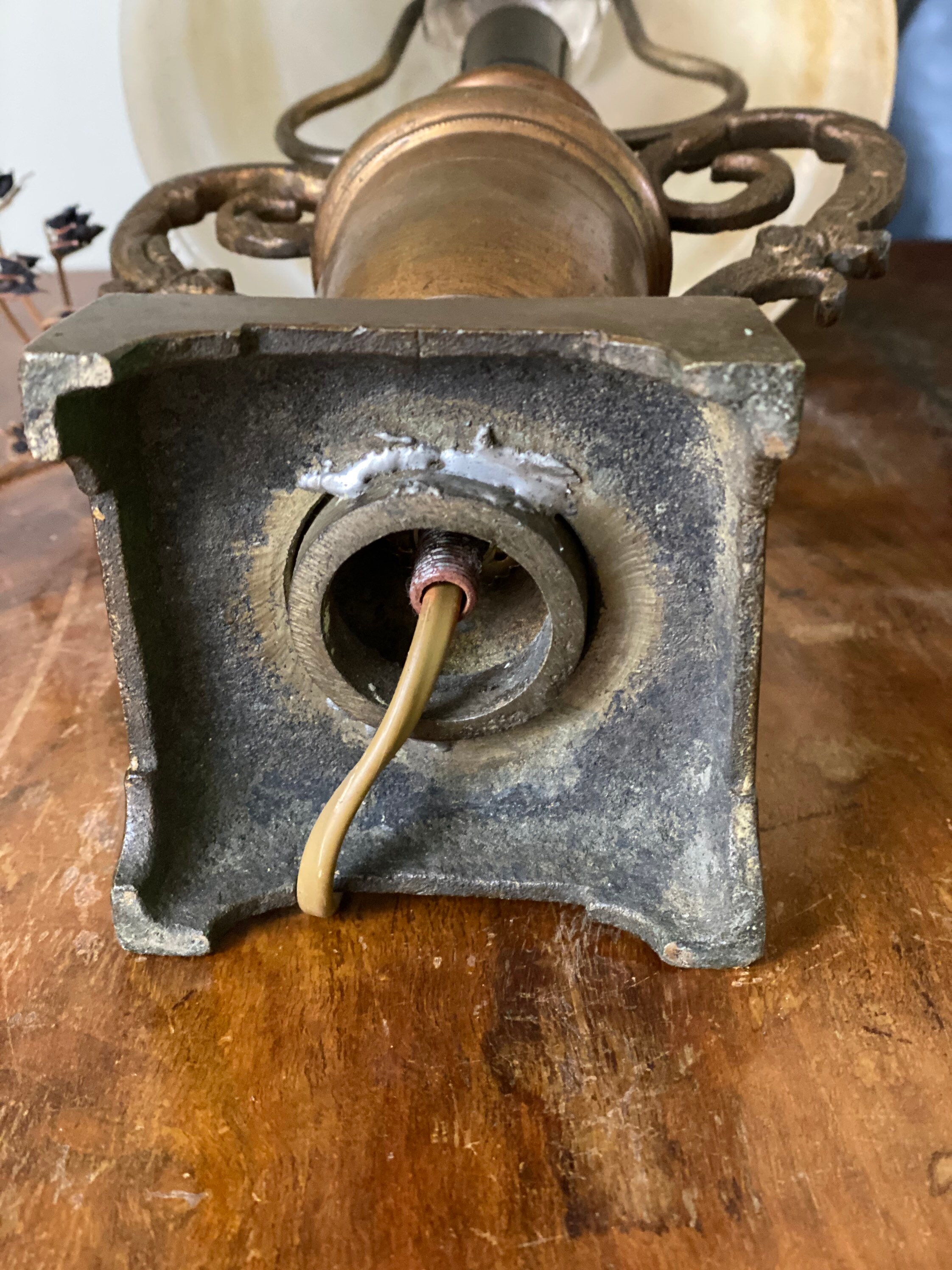 Antique Bronze Bedside Lamp Pair Old Table Lamp Glass Shade Etsy