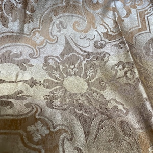 Antique Venetian Silk Fabric Beige Gold Textile Woven Silk Fabric Italian Damask Silk Rubelli Silk Fabric Woven Brocade Panel