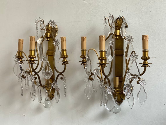 Pair of Bronze & Crystal Drop Chandeliers Pair of Bronze & Crystal Drop Chandeliers