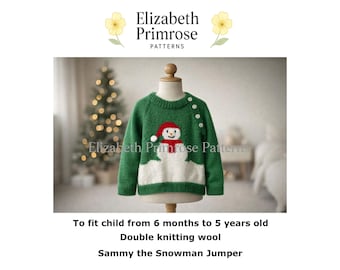Sammy the Snowman Jumper Knitting Pattern – Raglan Sleeves – P177 | Elizabeth Primrose Patterns