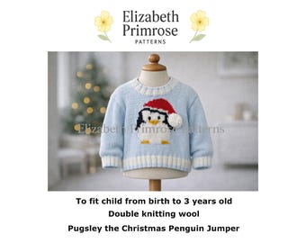 Pugsley the Christmas Penguin Jumper Knitting Pattern, P11, 0 - 3 years (Digital Download)