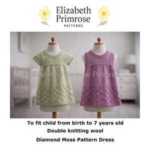 Diamond Moss Dresses Knitting Pattern, P176, 0–7 Years, DK (Digital Download)