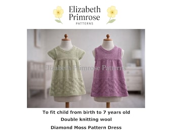 Diamond Moss Dresses Knitting Pattern, P176, 0–7 Years, DK (Digital Download)
