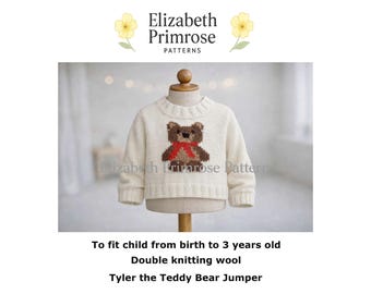 Tyler the Teddy Bear Children's Jumper Knitting Pattern, P23, 0–3 Years (Digital Download PDF)