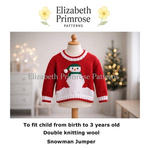 Snowman Jumper Knitting Pattern, P12, DK, 0 - 3 years (Digital Download) image 1
