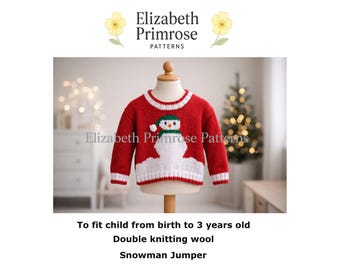 Snowman Jumper Knitting Pattern, P12, DK, 0 - 3 years (Digital Download)