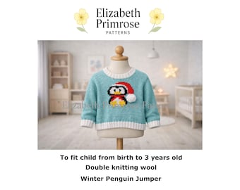 Winter Penguin Jumper Knitting Pattern, P27, Birth to 3 Years,  (PDF Download)