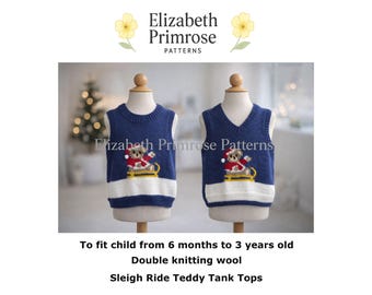 Sleigh Ride Teddy Tank Tops Knitting Pattern P168, 6 Months – 3 Years, (Digital Download)