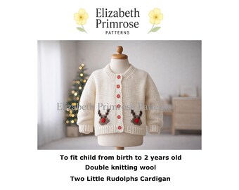 Two Little Rudolphs Cardigan Knitting Pattern P24, DK 0–2 Years, (Digital Download)