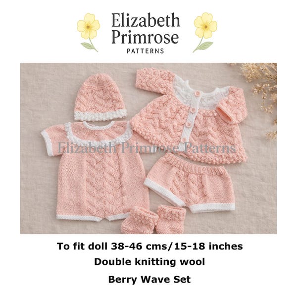 Berry Wave Set Knitting Pattern P37, Dolls Matinee Jacket, Romper (Digital Download)