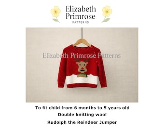 Rudolph Reindeer Jumper Knitting Pattern (Digital Download) – Child Sizes 6 Months to 5 Years, P178