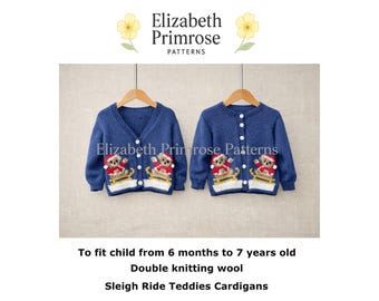 Sleigh Ride Teddies Cardigan Knitting Pattern P163, DK Children's 6m–7 Years, (Digital Download)