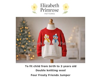 Four Frosty Friends Jumper Knitting Pattern, P17, 0 - 3 Years (Digital Download)