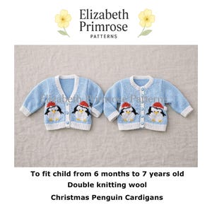 Christmas Penguins Cardigans Knitting Pattern P106, 6 Months – 7 years (Digital Download)