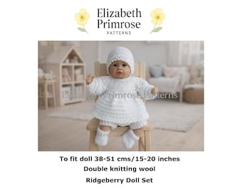 Ridgeberry Doll Set Angel Top, Dress, Shorts, Hat & Bootees Knitting Pattern, P60 (Digital Download)