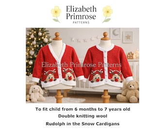 Rudolph in the Snow Cardigans Knitting Pattern P108, 6 Months - 7 years (Digital Download)