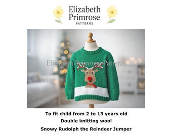 Snowy Rudolph Jumper Knitting Pattern, DK, Sizes 2–13 Years, P111 (Digital download)
