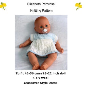 P88 Crossover-style Dress with Picot Edging Knitting Pattern to fit doll 18-22&quot;/48-58 cms.  Digital download PDF pattern.