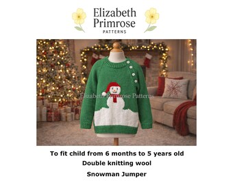 Snowman Christmas Jumper Knitting Pattern P177, DK Baby & Child Sweater, 6m–5y, (Digital download)
