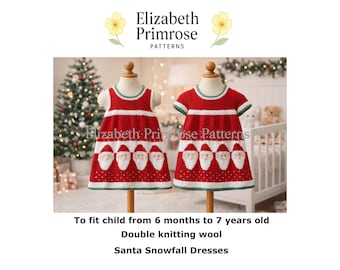 Santa Snowfall Dresses Knitting Pattern P131, 6 Months – 7 Years (Digital Download)