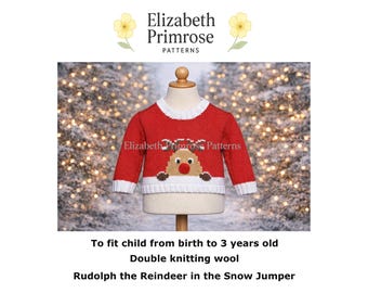 Reindeer Baby Jumper Knitting Pattern, newborn to 3 years old, P28 (Digital Download)