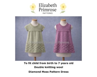 Diamond Moss Dresses Knitting Pattern, P176, 0–7 Years, DK (Digital Download)