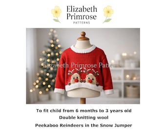 Peekaboo Reindeers in the Snow Jumper Knitting Pattern, P38, 6m to 3 years (Digital Download)