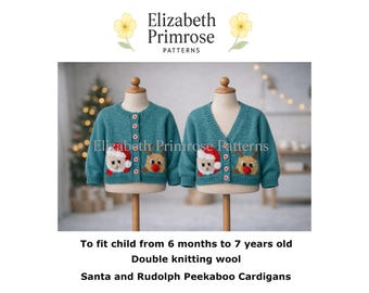 Santa & Rudolph Peekaboo Cardigans Knitting Pattern P107, 6 months to 7 years (Digital Download)