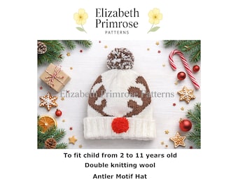 Children's Christmas Antler Hat Knitting Pattern, P5, 2–11 Years (Digital Download)