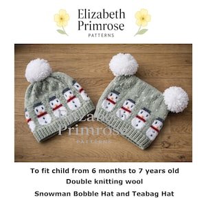 Snowman Bobble & Teabag Hats Knitting Pattern P175 — DK — 6 Months to 7 Years (Digital Download)