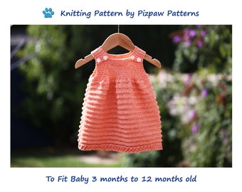 Pinafore Dress with Bobble Hem (48) Knitting Pattern to fit 3-6 month or 6-12 month old baby.  Digital download PDF pattern.