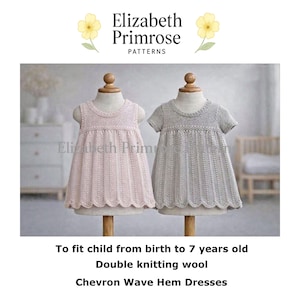 Children's Chevron Wave Hem Dresses Knitting Pattern, 0–7 years old, P185 (Digital Download)