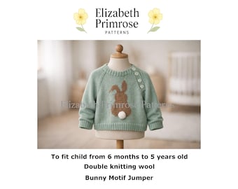 Bunny Motif Jumper Knitting Pattern P173, DK Children’s Sweater, 6 Months - 5 Years (Digital Download)