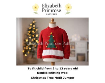 Children's Christmas Tree Jumper Knitting Pattern, P143, (2-13 Years) (Digital Download PDF)